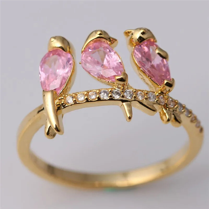 Pink Bird Crystal Mood Tracker Ring – Punk Zinc Alloy, Sz 6–10 Fashion Ring Nixie 9 WHITE