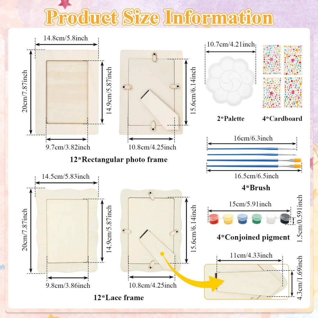 DIY Unfinished Wood Picture Frame Craft Kit – 24 Frames & Paints