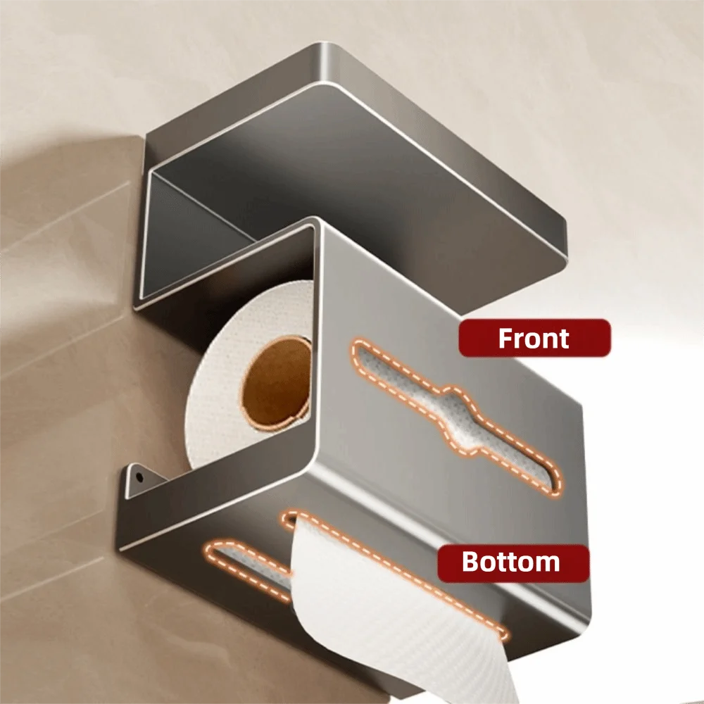 No-Drill Wall-Mounted Toilet Paper Holder with Phone Shelf Toilet Paper Holder Nixie