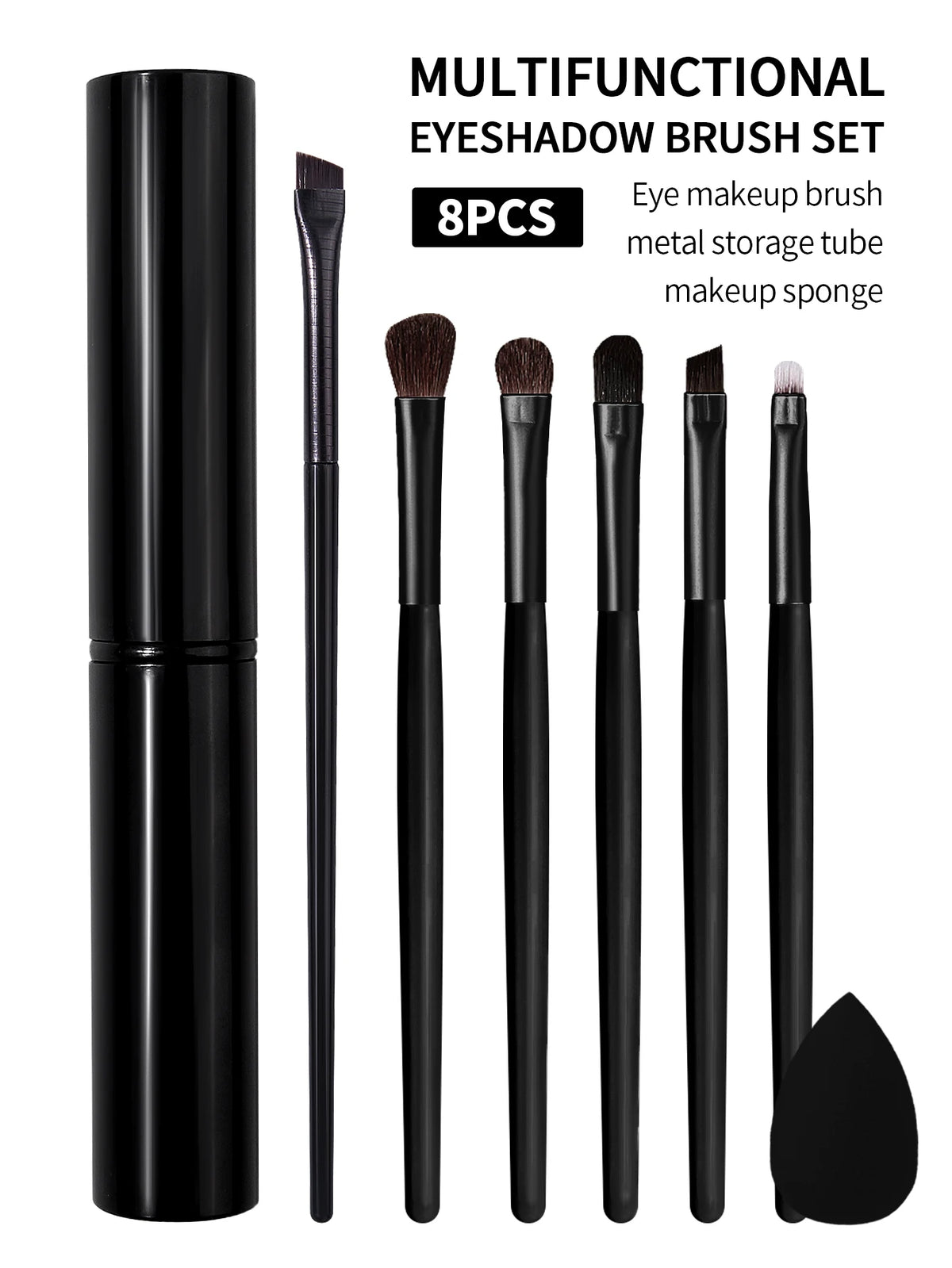 8-Piece Eyeshadow Brush Set with Storage Tube & Sponge Eye Makeup Brush Set Nixie