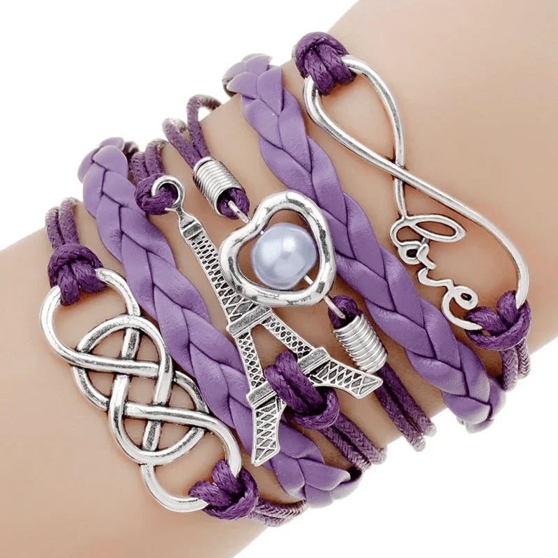 Multilayer Braided Cord & Pearl Bead Bracelet – Unisex Punk