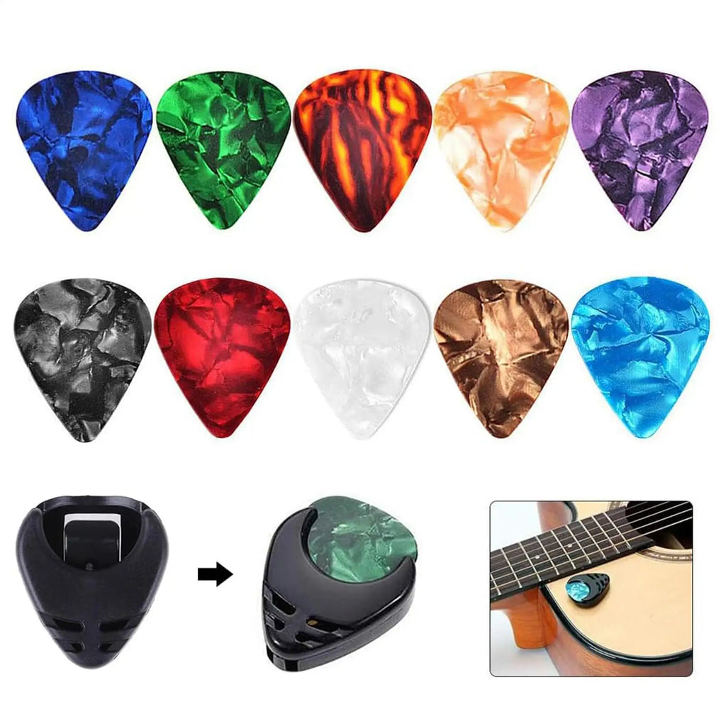 10-Piece Colorful Guitar Picks Set with Plectrum Holder
