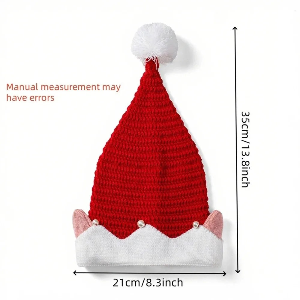Striped Knitted Christmas Hat with Ears & Pom-Pom | Elf Santa Cap Knitted Christmas Hat Nixie