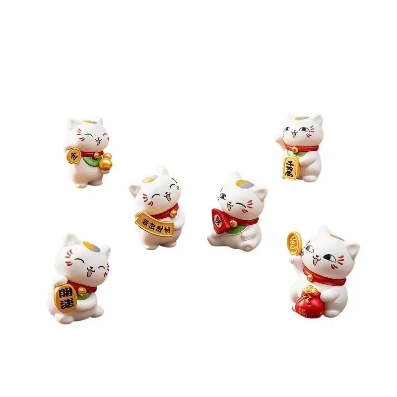 Mini Lucky Cat Figurines 6 PCS Set – Desk & Home Decor Decorative Figurine Set Nixie