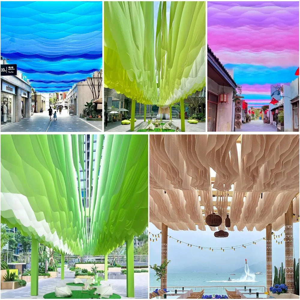 10M Colorful Ceiling Drapes Translucent Yarn Wave Gauze Curtain Ceiling Drape Decor Nixie