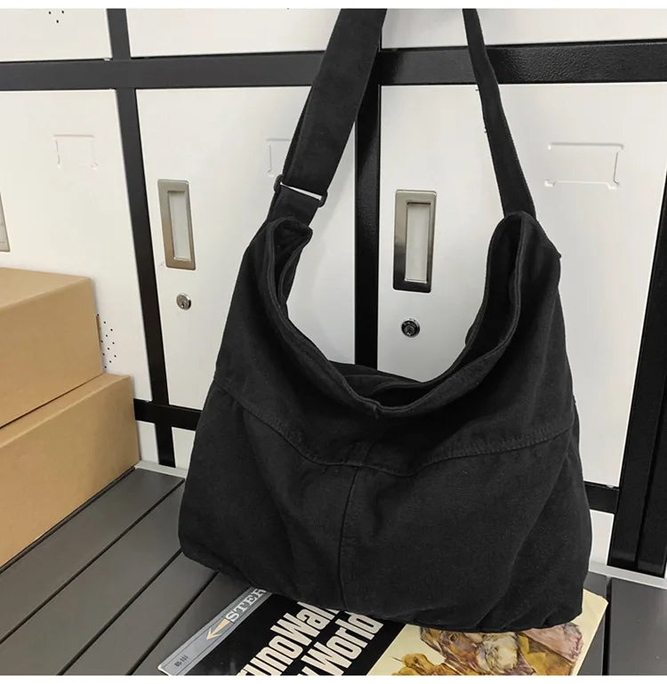 Large Canvas Hobo Bag – Unisex Crossbody Shoulder Tote Canvas Shoulder Bag Nixie BB-056-Black