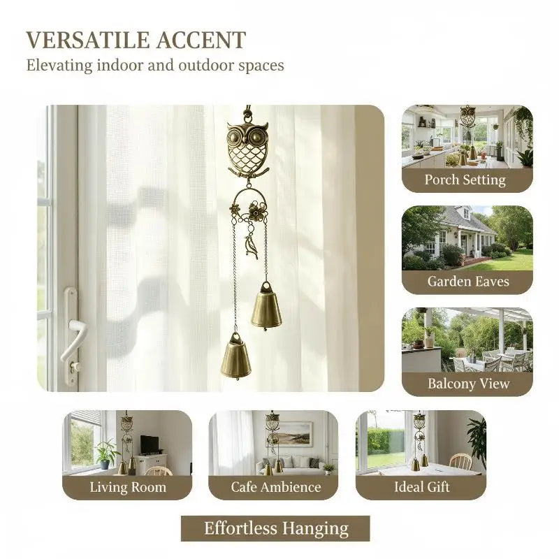Owl Wind Chime Metal Double Bell Hanging Decor – Garden & Patio Wind Chime Nixie