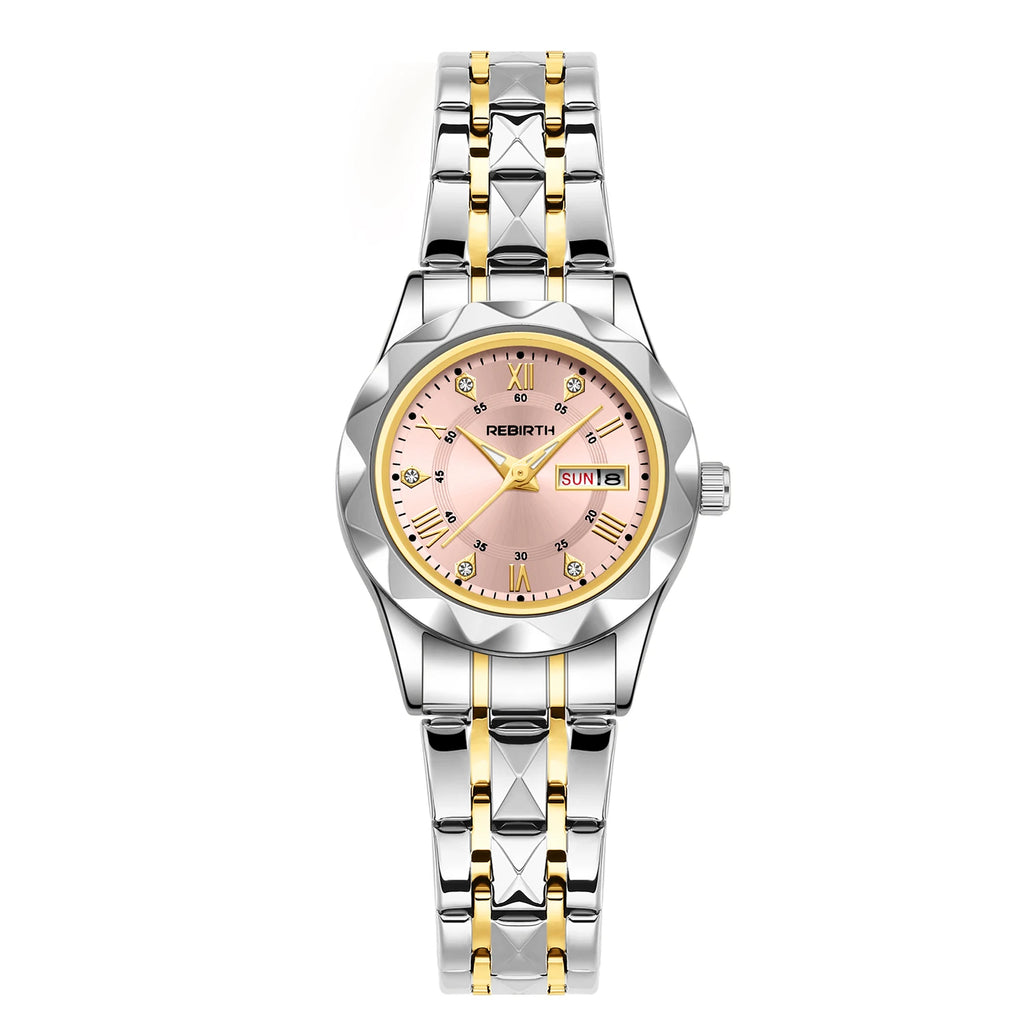 REBIRTH Women's Quartz Watch – Day & Date Display | Stylish Women's Quartz Watch Nixie Pink