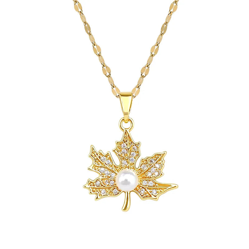 Maple Leaf Pendant Necklace | Gold Stainless Steel | Nixie Pendant Necklace Nixie