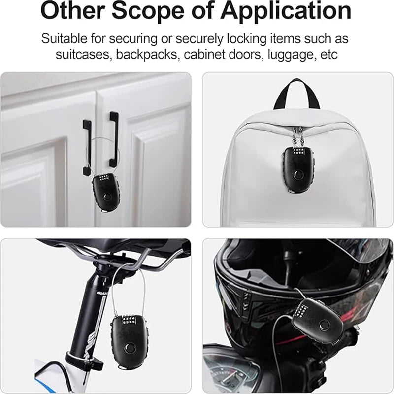 Motorcycle Helmet Cable Lock – Steel Wire Password Lock Cable Combination Lock Nixie