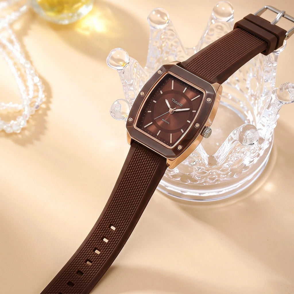 Timetti Square Quartz Watch – Silicone Strap Casual Style Quartz Wrist Watch Nixie