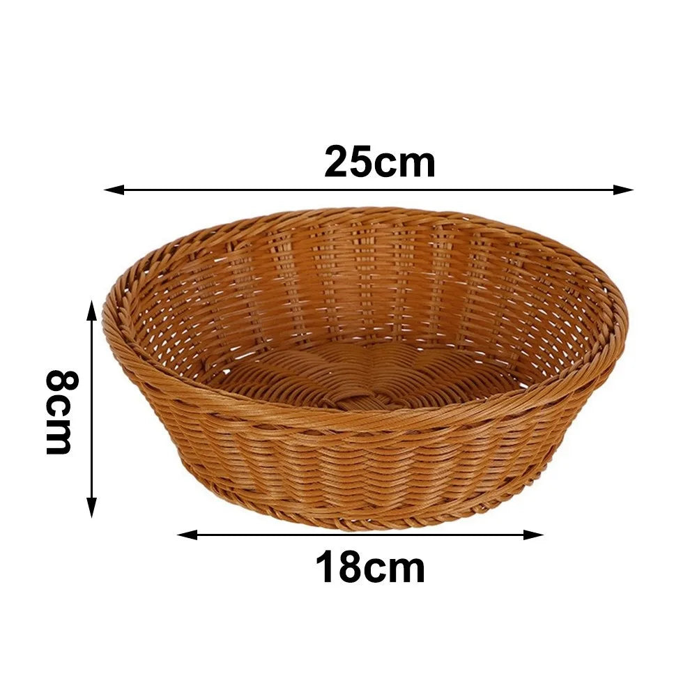 Hand-Woven Imitation Rattan Round Storage Basket – Multipurpose Wicker Storage Basket Nixie Dark Brown-25cm