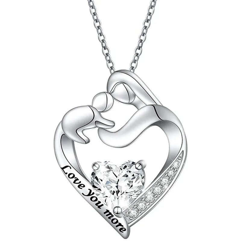 Mother Child Heart Necklace – Rhinestone Mood Tracker Charm