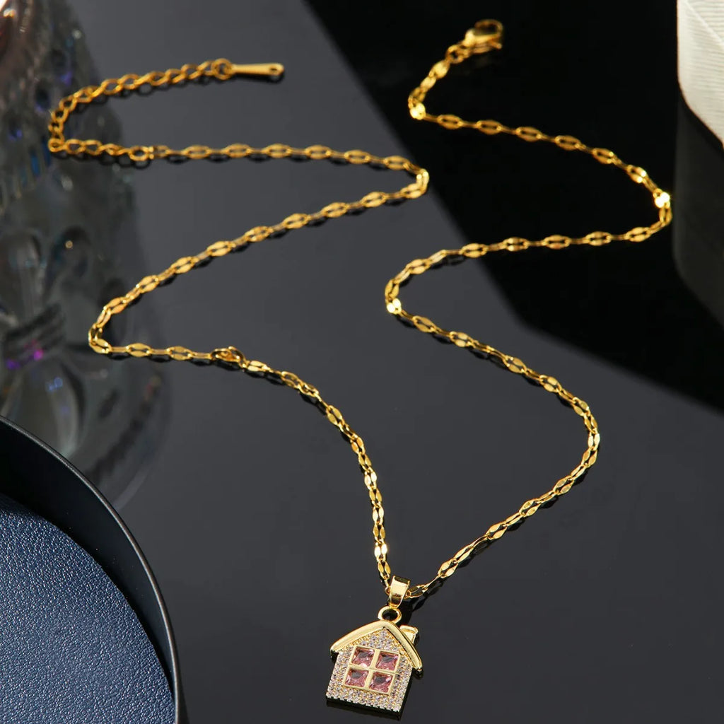 Women's Gold Copper Pendant Necklace | Zircon & Steel Chain Pendant Necklace Nixie