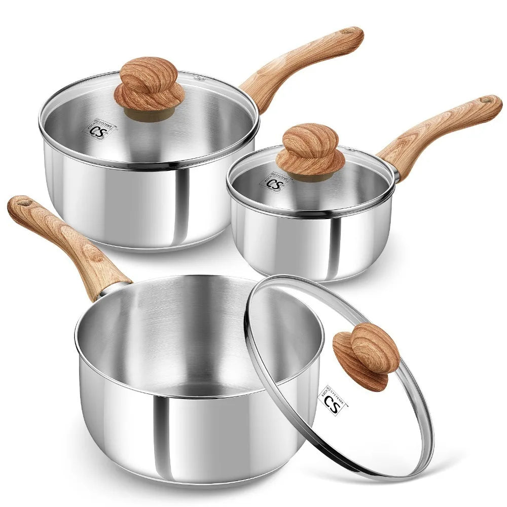Koch Systeme CS 3-Piece Stainless Steel Saucepan Set with Lids Stainless Steel Cookware Set Nixie