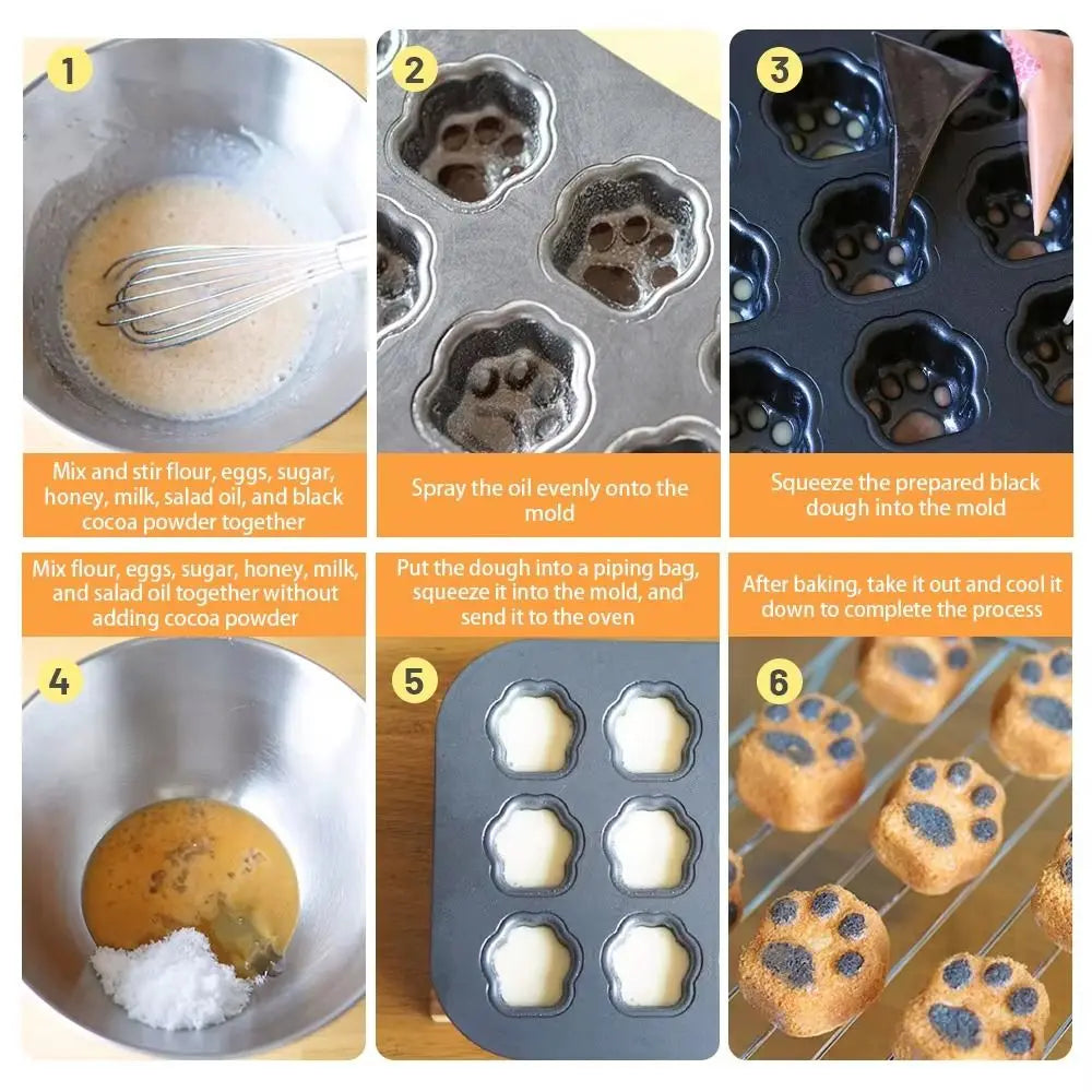 Cat Paw Non-Stick Cake Mold – 6/12 Cavity Carbon Steel Baking Tray Cake Baking Mold Nixie