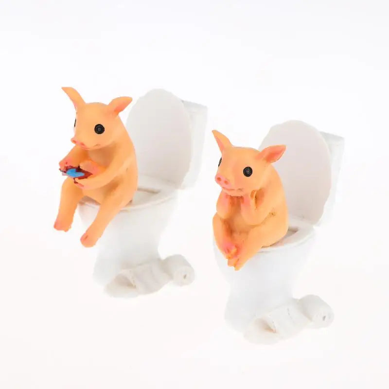 Funny Pig on Toilet Resin Figurine – Whimsical Home Decor Resin Figurine Nixie