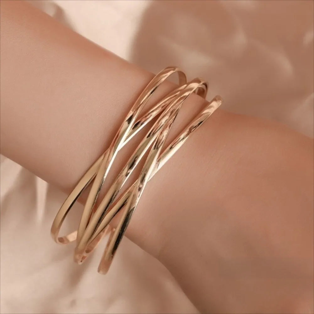 Elegant Multi-Layer Alloy Open Cuff Bangle – Adjustable Geometric Cuff Bangle Bracelet Nixie