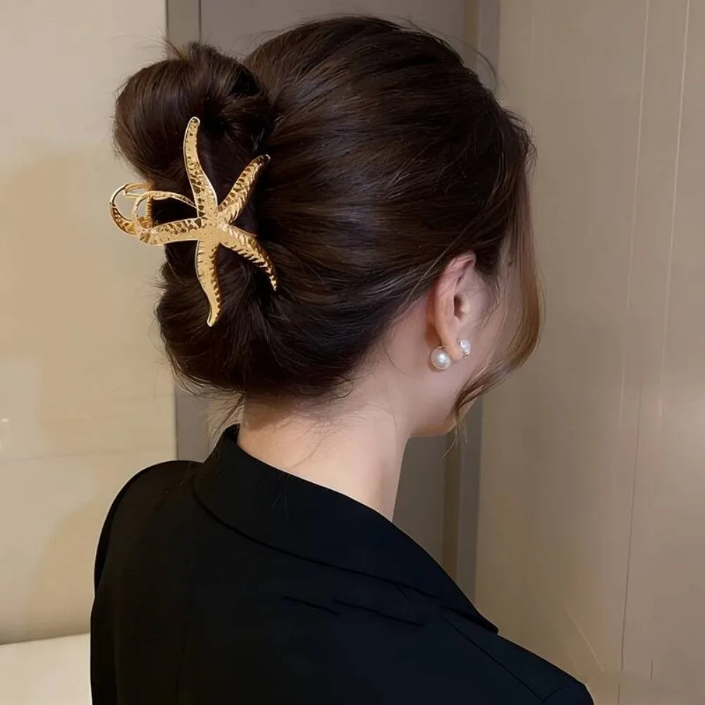 Ocean Starfish Hair Claw Clip Gold Metal Large Barrette Hair Claw Clip Nixie