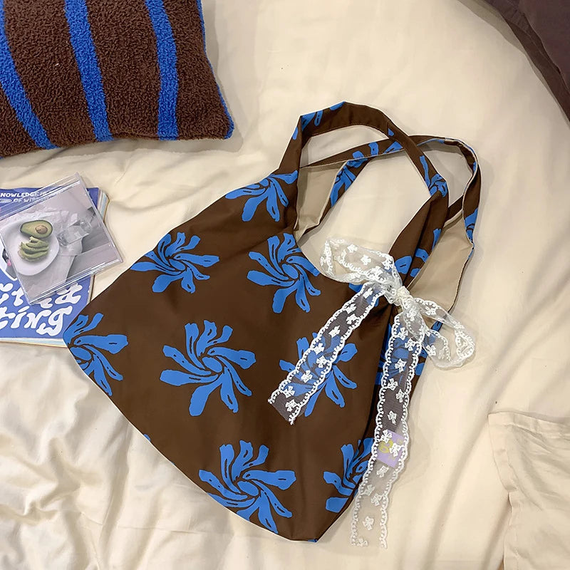 Floral Canvas Shoulder Bag | Large Capacity Women's Beach Tote Canvas Shoulder Tote Nixie
