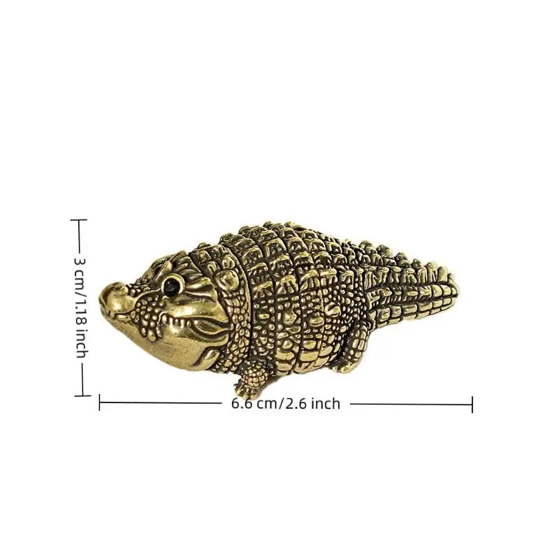 Antique Brass Crocodile Statue Feng Shui Lucky Desk Ornament Decorative Figurine Nixie
