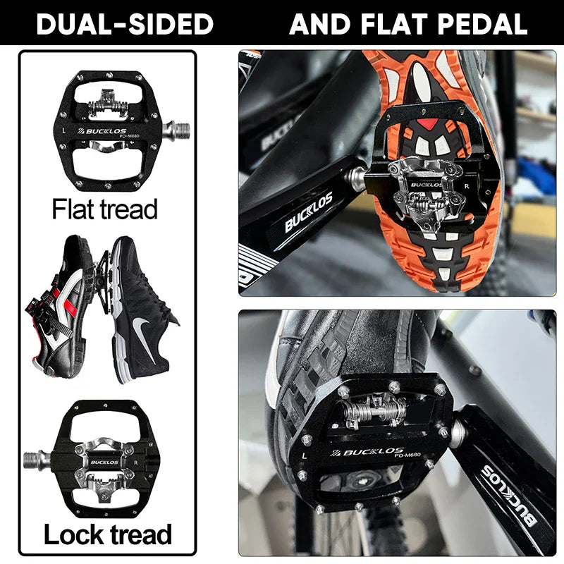 BUCKLOS Dual Function MTB Pedals – Flat & SPD Clipless