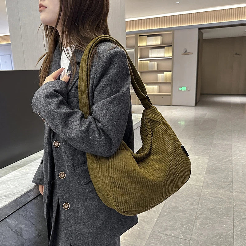 Japanese Corduroy Tote Bag – Large Shoulder & Crossbody Handbag Corduroy Tote Bag Nixie