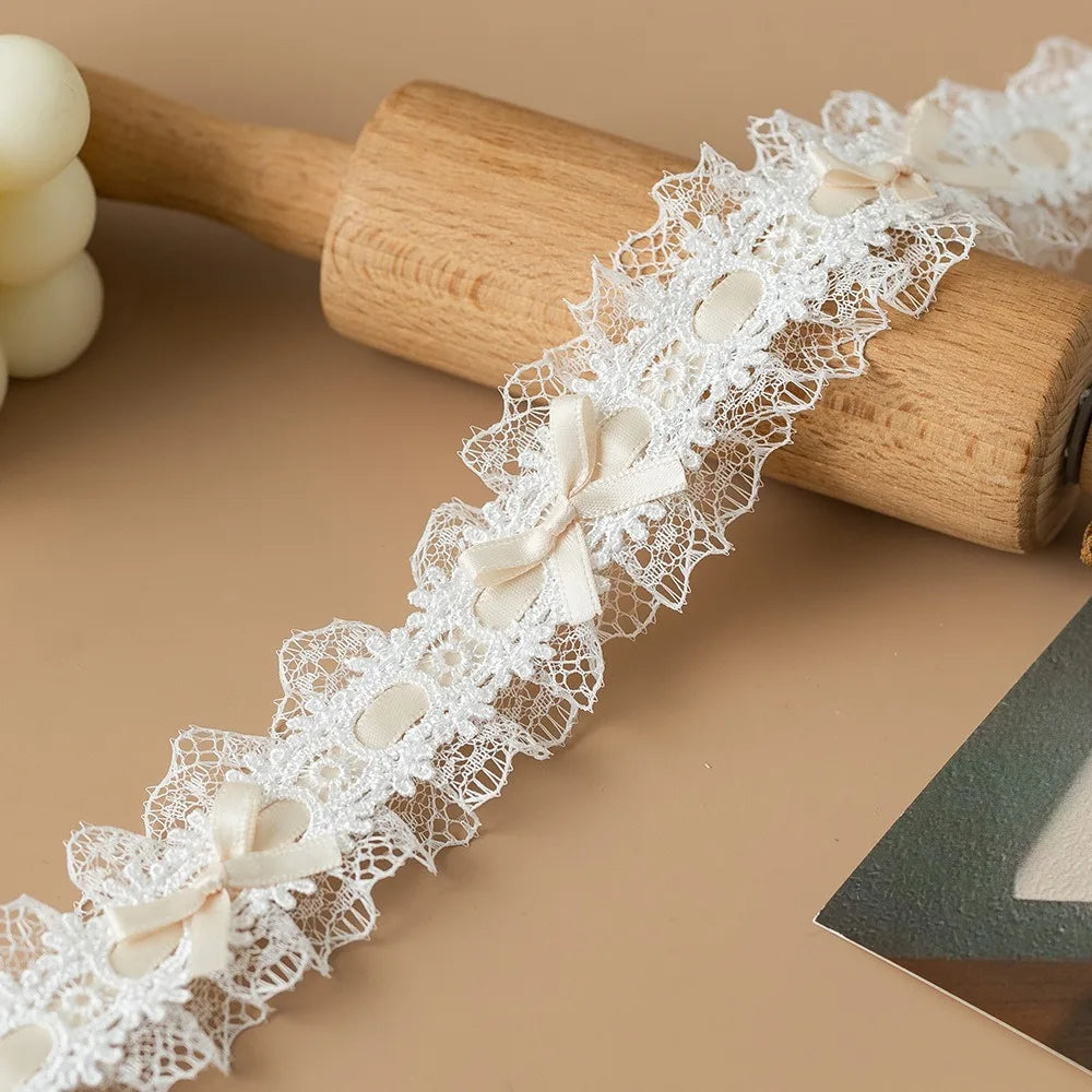 1 Yard Pleated Lace Trim Ribbon – Bow Ruffle Fabric Edge Lace Trim Ribbon Nixie 1Yard Color13
