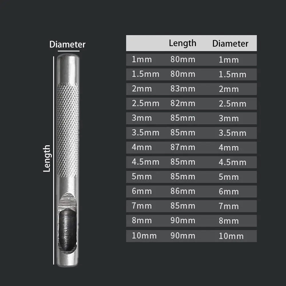 Round Steel Leather Hole Punch 1mm–10mm | Carbon Steel Tool Leather Hole Punch Nixie