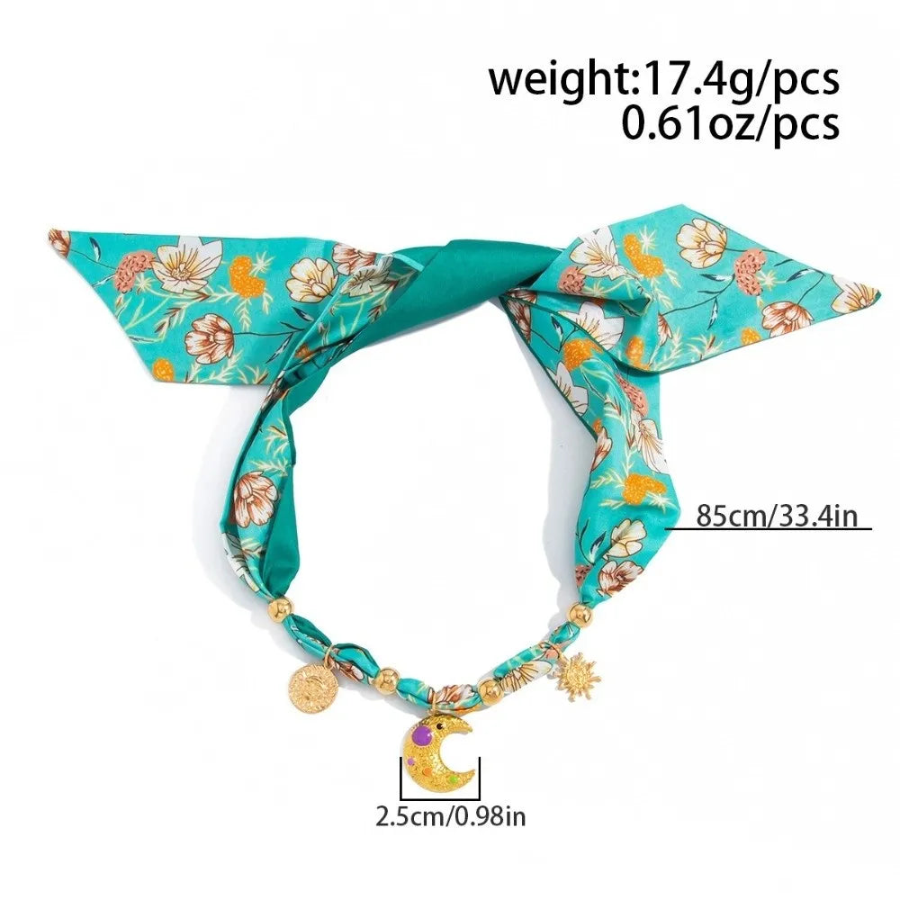 Bohemian Scarf Necklace – Flower, Starfish & Shell Pendant Scarf Pendant Necklace Nixie
