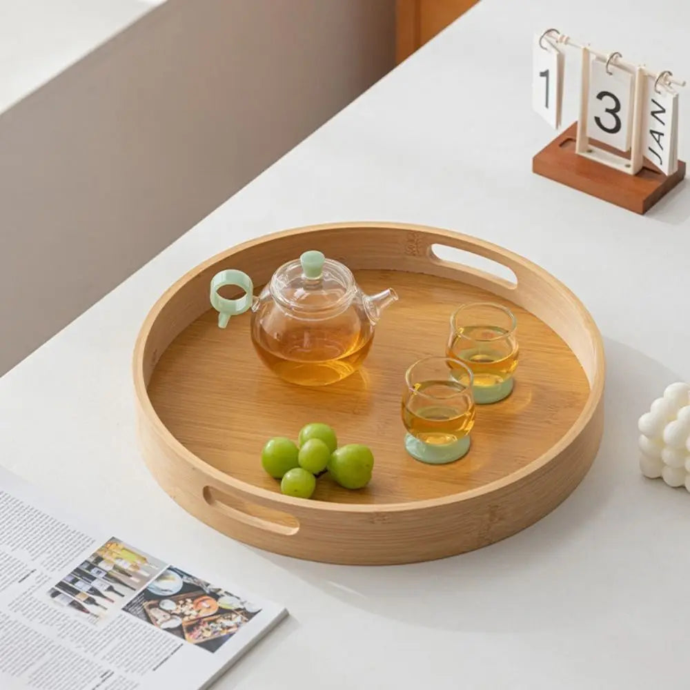 Round Wooden Serving Tray with Handle | 25–40CM Sizes Wooden Serving Tray Nixie