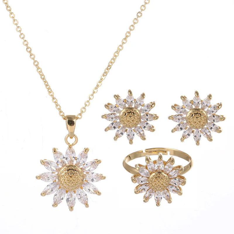Sunflower CZ Zirconia Jewelry Set – Necklace, Ring & Earrings Jewelry Set Nixie