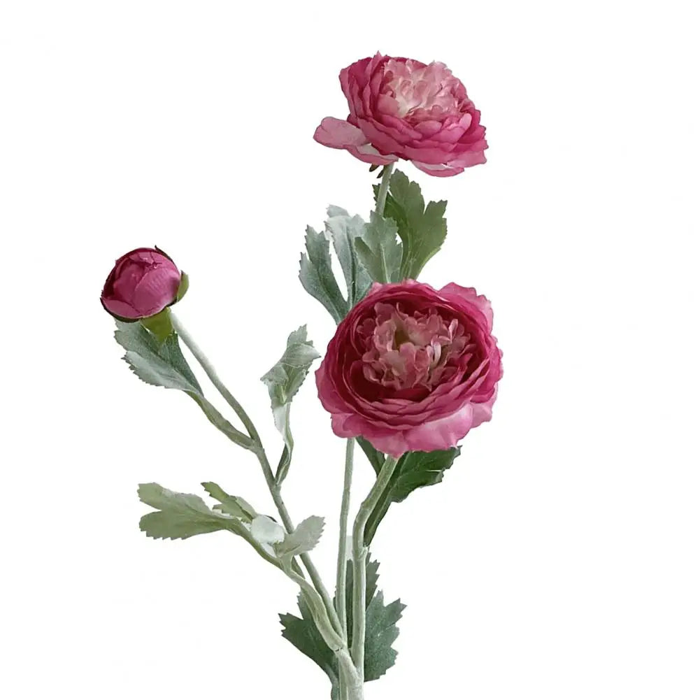 Silk Artificial Ranunculus 2-Head Faux Flower Stem | Home Decor Artificial Silk Flower Nixie Rose Red