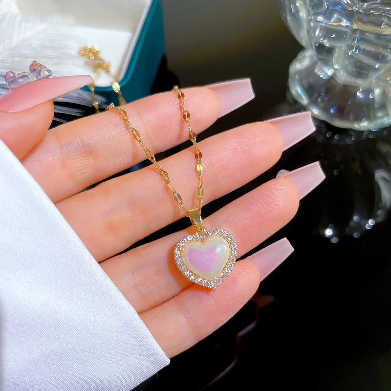 Heart Pendant Choker Necklace – Gold Stainless Steel & Zircon Pendant Choker Necklace Nixie