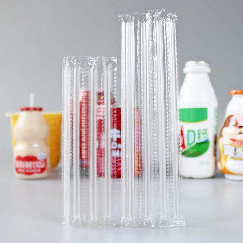 500Pcs Clear Pointed-Tip Disposable Plastic Drinking Straws