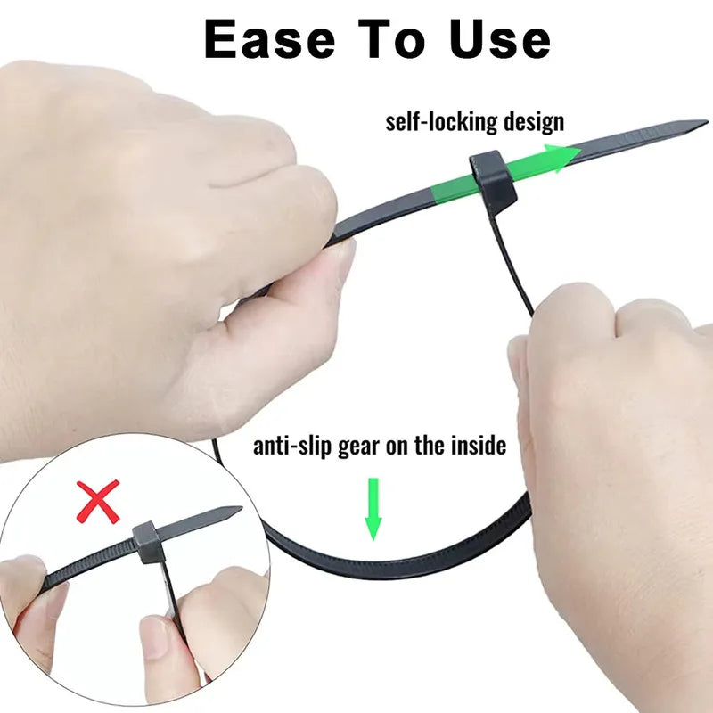 100 PCS Self-Locking Nylon Cable Zip Ties Black & White Cable Zip Ties Nixie
