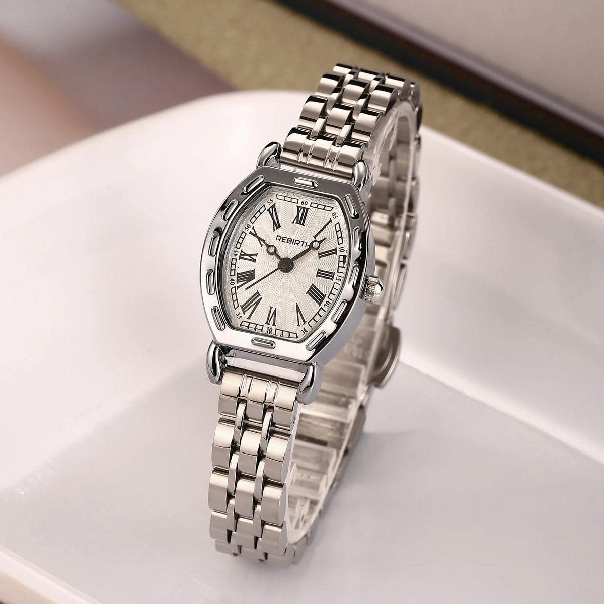 REBIRTH Roman Numeral Quartz Watch – Stainless Steel Band Quartz Wristwatch Nixie