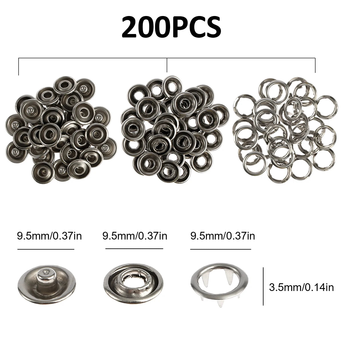 Snap Button Kit 200pcs with Manual Pliers – Stainless Steel Studs Snap Button Kit Nixie