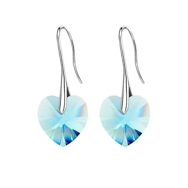 Blue Zircon Heart Necklace & Earrings Set | Silver Plated Jewelry Set Nixie
