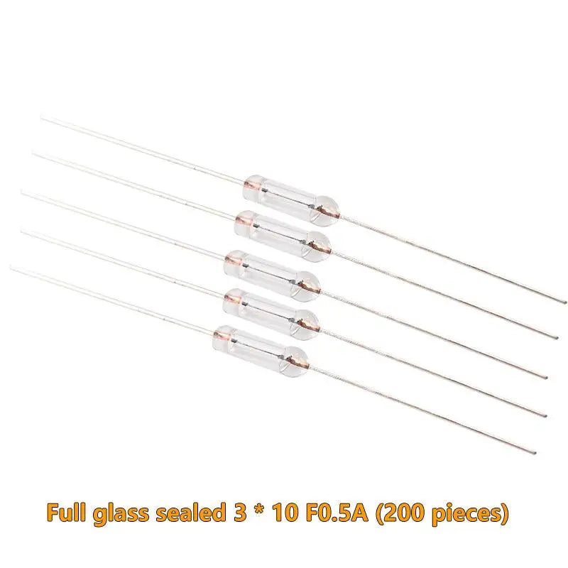 200PCS 3x10mm Axial Fast Glass Fuses 0.5A 1A 2A 3A 5A with Lead Wire Glass Fuse Assortment Nixie