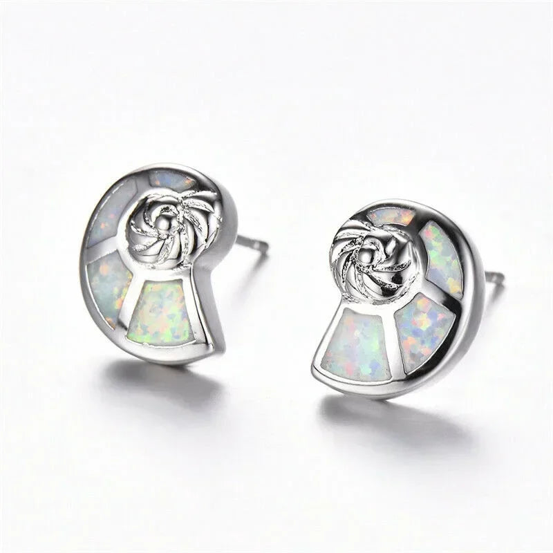 Vintage Opal Glass Snail Stud Earrings – Hypoallergenic Unisex