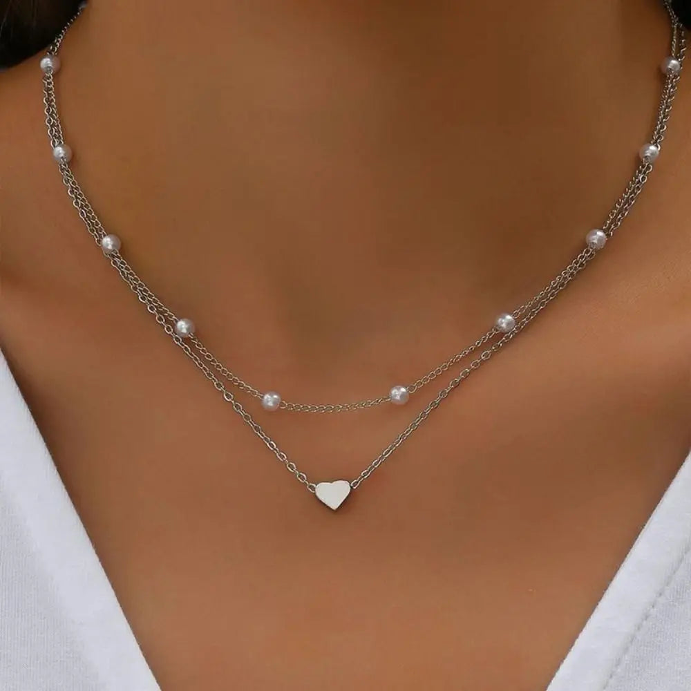 Pearl Heart Necklace & Bracelet Set – Gold & Silver Y2K Style Jewelry Set Nixie