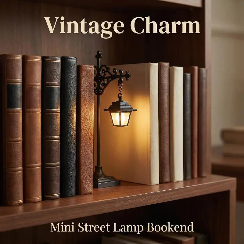 Vintage Metal Bookend Lantern with Warm LED Night Light