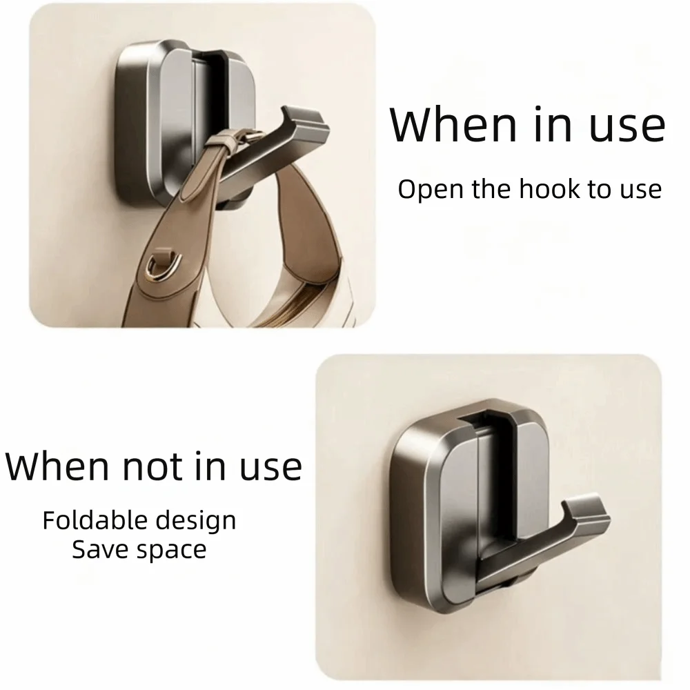 Foldable No-Drill Wall Hook Self-Adhesive Alloy Coat Hook
