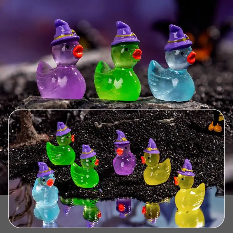 Glow-in-the-Dark Mini Witch Duck Figurines – 10-Piece Set Decorative Figurines Nixie
