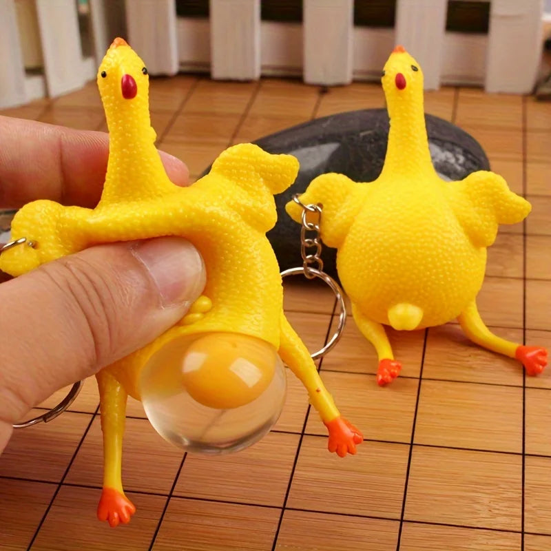 Egg-Laying Chicken Squeeze Keychain – Funny Novelty Fidget Toy Novelty Keychain Toy Nixie 1PC