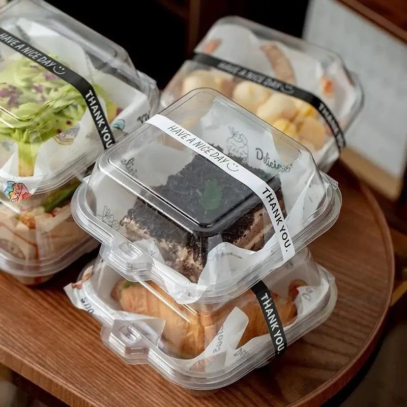 Clear Clamshell Plastic Bento Cake Box 10/50 Pcs