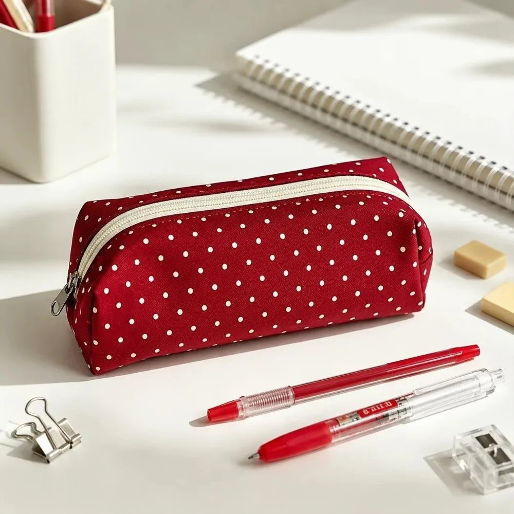 Polka Dot Canvas Pencil Pouch – Large Capacity Pen Bag Canvas Pencil Case Nixie