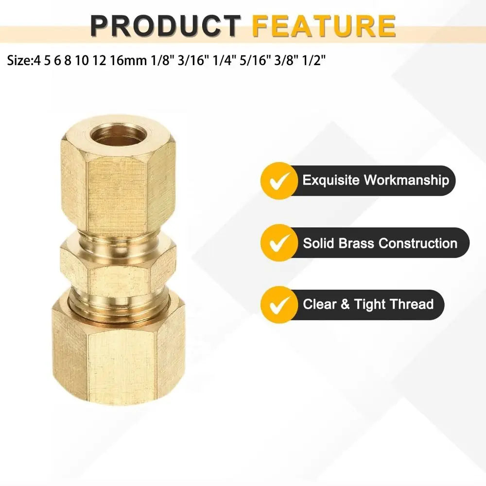Brass Compression Union Straight Coupling – 4–16mm & Imperial