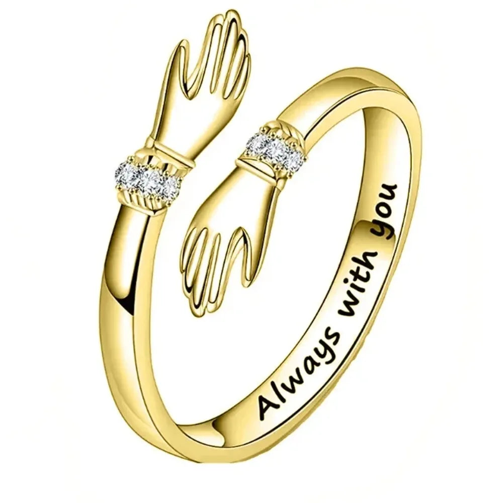 Adjustable Hand Hug Wrap Ring | Silver & Gold Friendship Ring Fashion Ring Nixie Gold